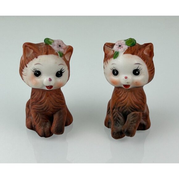 Vintage Anthropomorphic Brown Cats Set of 2 Salt & Pepper Shakers Korea Cute - Picture 5 of 16